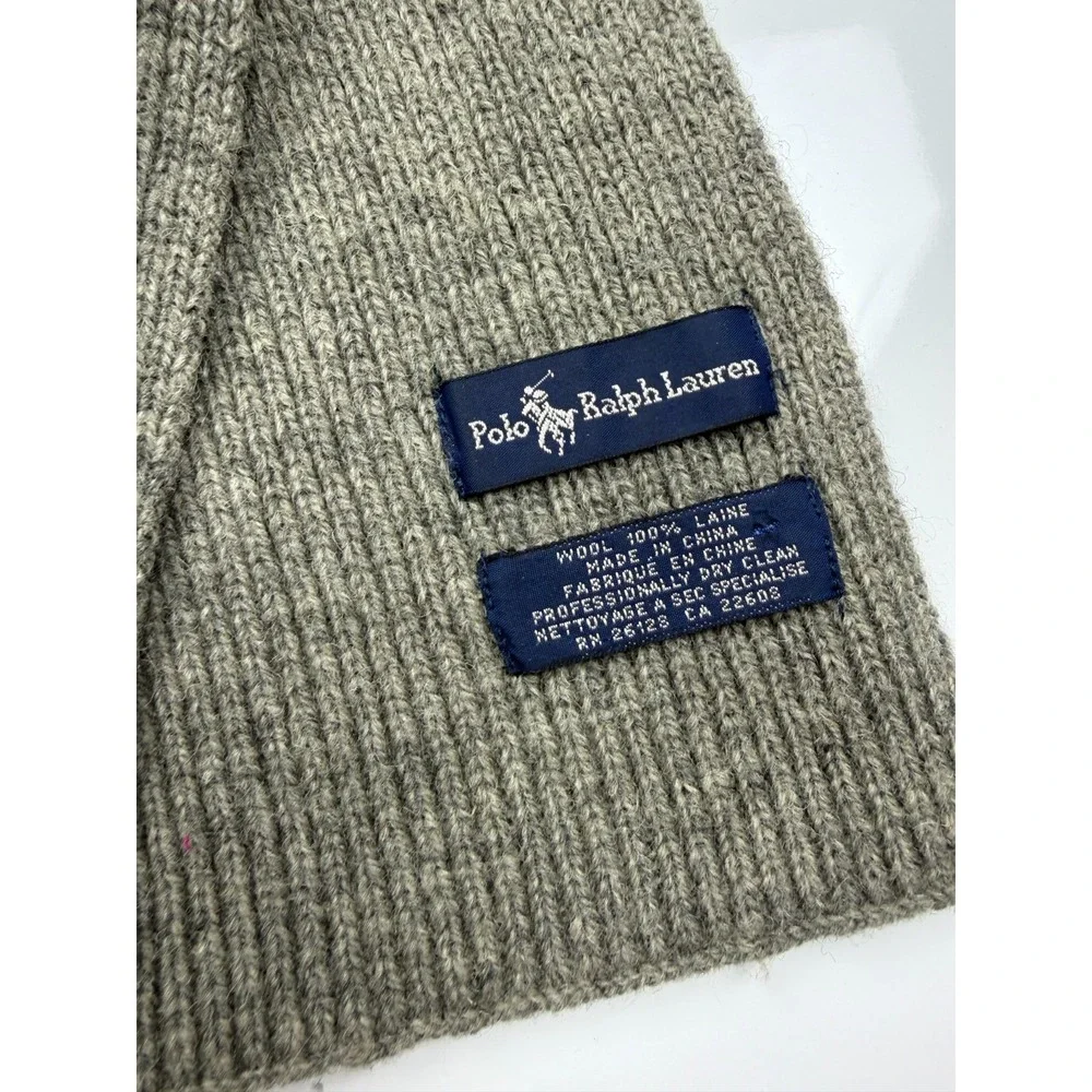 Vintage Polo Ralph Lauren USA Flag Knit Wool Scarf Gray Heather Mens Womens